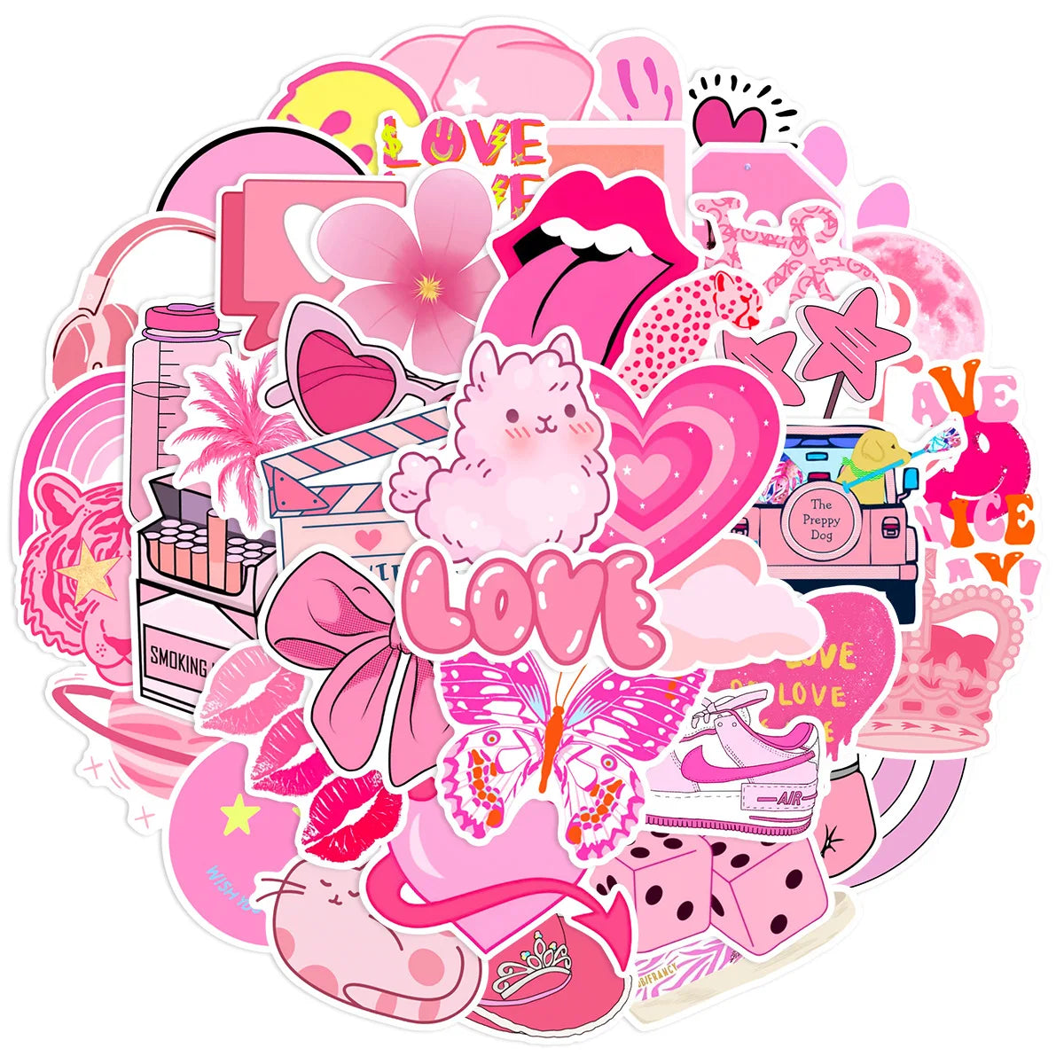 50pcs PVC pink VSCO Aesthetic Graffiti Custom Decorative Sticker Pack for Laptop Luggage  Girl Notebook
