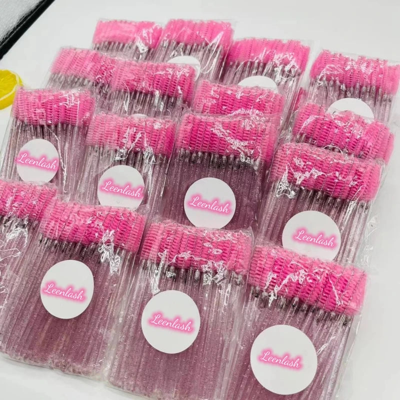 Hot Selling High Quality Disposable Crystal Eyelash Makeup 50pcs/Bag Diamond Handle Mascara Wands Eyelash Extension Tool Nylon