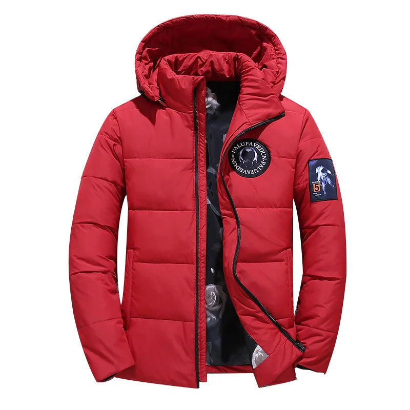 Wholesale Hooded Windproof Cotton Filled Varsity Jacket Red Unisex Winter Solid Lined Jackets