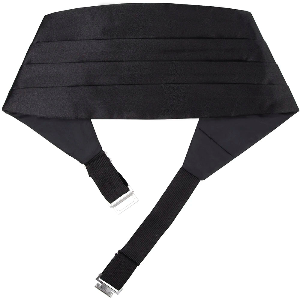 Casual Men's Plain Cummerbunds in Solid Black White Red Yellow Blue Gray with Quick Release Silver Iron Buckle