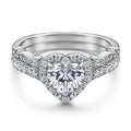 Halo Ring Heart Cut 1ct Prong Setting Rhodium Plated Thick 18K Gold Plated 925 Sterling Silver Engagement Wedding Ring