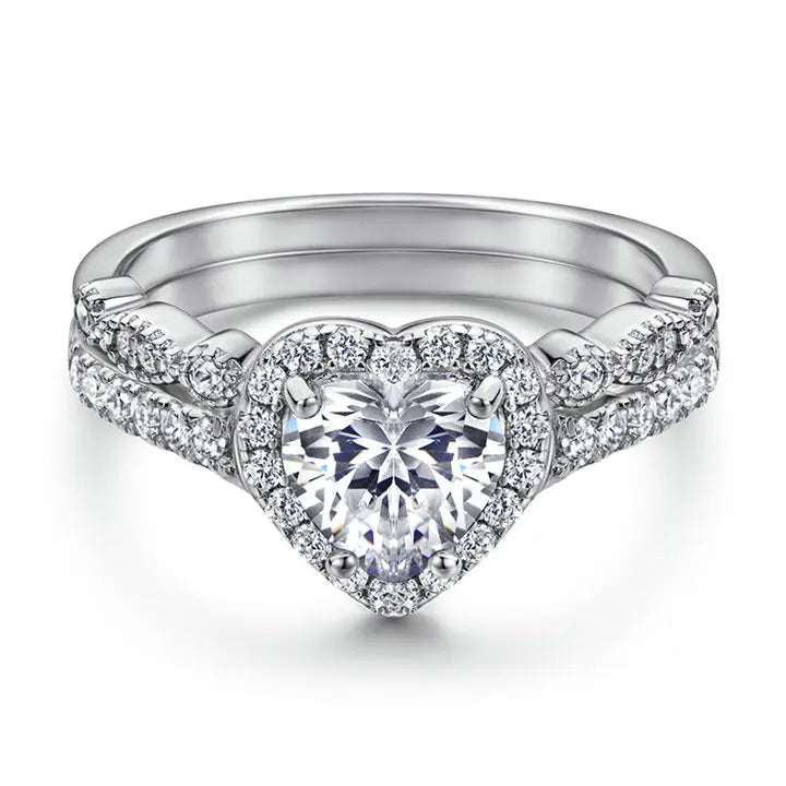 Halo Ring Heart Cut 1ct Prong Setting Rhodium Plated Thick 18K Gold Plated 925 Sterling Silver Engagement Wedding Ring