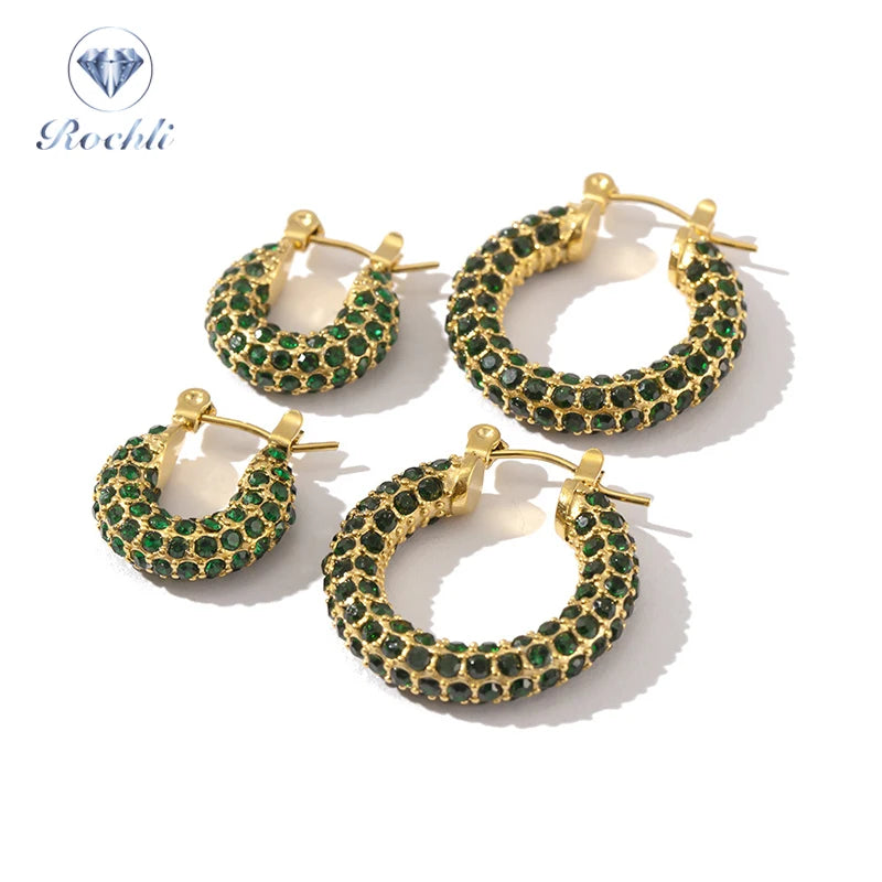Add Some Sparkle to Your Look with Shimmering Zircon Hoop Earrings in 18k Gold-Plated Stainless Steel
