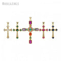 PM46628 Copper Jewelry Multi Color Baroque Cross Crucifix Pendant With Cubic Zirconia Gold Plated Punk Boho Bohemian Gift