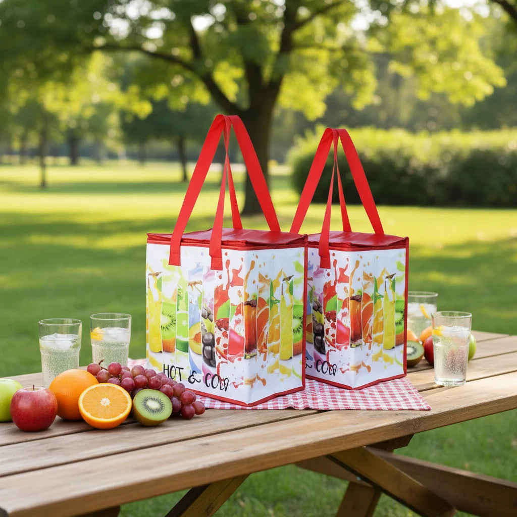 Custom Design Pattern Eco-Friendly Portable Insulated Thermal Lunch Cooler Bag Non-Woven Laminated Food Delivery