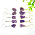 Semi-precious Stone Crafts Crystal Bag Pendant Raw Amethyst Clusters Crystal Keychain