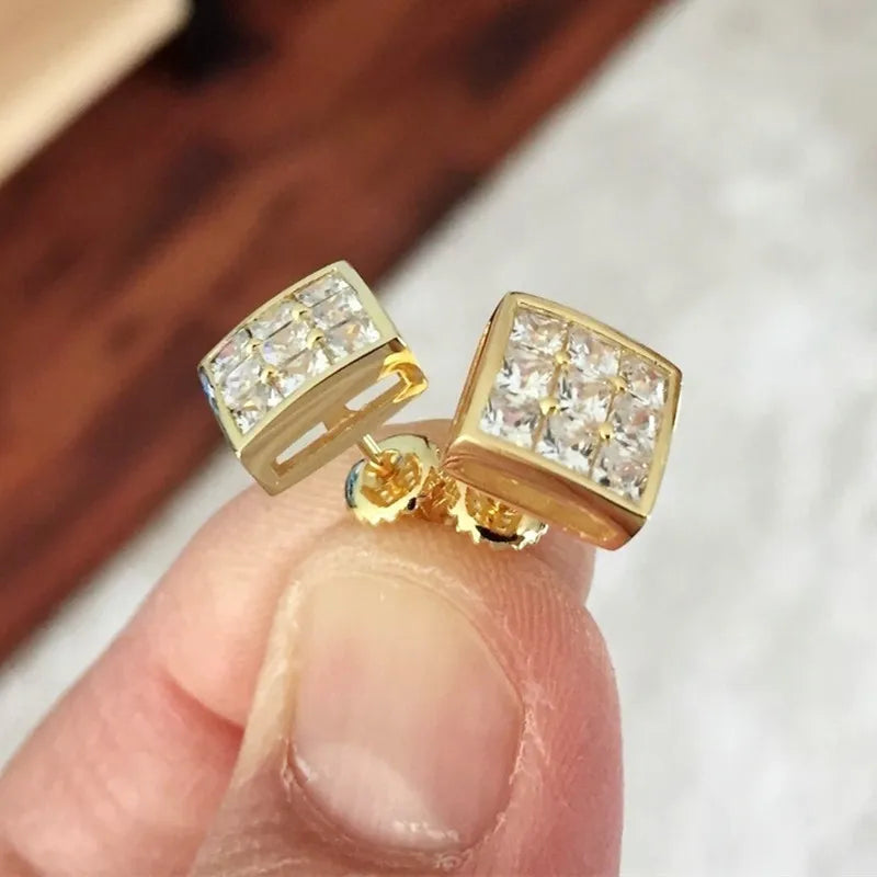 Huitan 2026 New Trend Gold Plated Earrings Bling Diamond CZ Cubic Zirconia Earrings Classical Square Women Stud Earrings