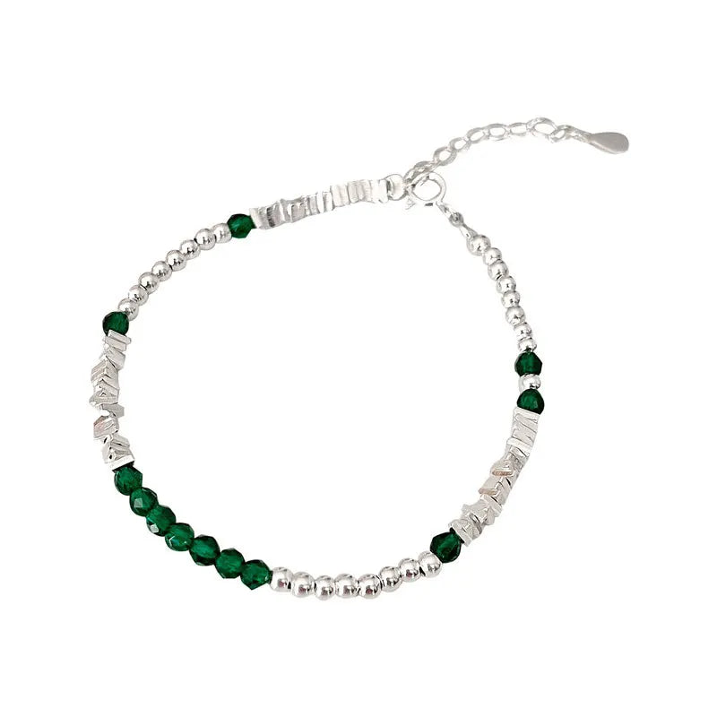 Round and square Beads Bracelet 925 Sterling Silver Round Greenstone Chain Bracelet for Women Wholesale