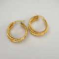 European American Fashion Personality Exaggerated Stainless Steel 18K Gold Three-line High-end Big Earrings