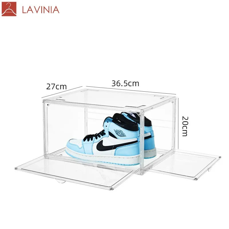 Lavinia Wholesale  PP Stackable Storage Container Custom Folding Installation Free Sneaker Shoe Box Foldable Dustproof Shoe Rack