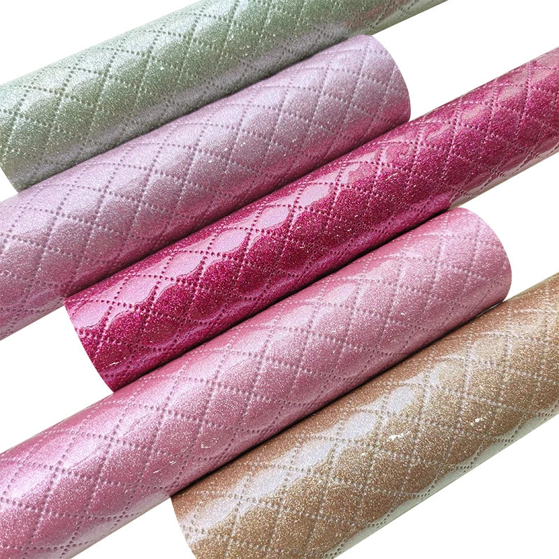 Mirror Embossed Vinyl Synthetic Leather Quilted Iridescent Glitter Faux Leather for Making Bag Accessories Bag