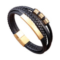 Factory Direct 316L Stainless Steel Locking Design Leather Braided Wrap Bracelet Unisex Fashion Vintage Gold Plated Neutral