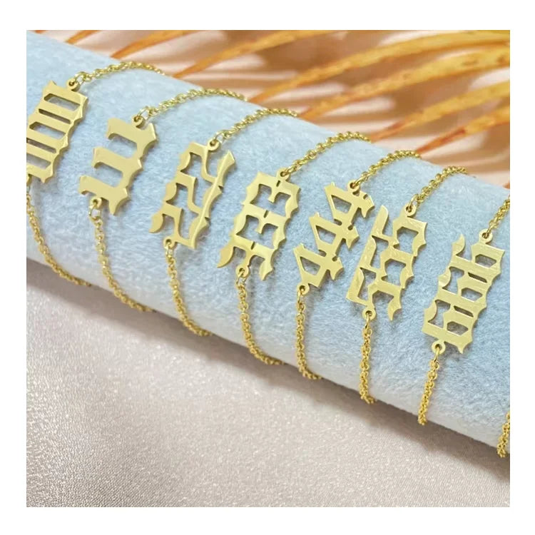 Stainless Steel Angel Number Bracelet 111 222 333 444 555 666 777 888 999 for Women Men Lucky Number Chain Bracelet Jewelry