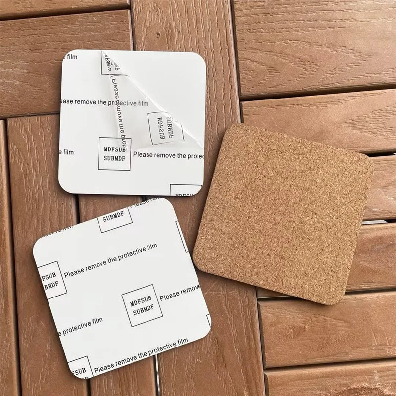 MDFSUB Custom Printing 4mm Thick square Sublimation Mdf coaster 100mm Non-slip Sublimation Blank Mdf Cork Back coaster for Drink