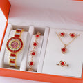 2025 Wholesale Ladies New Sapphire  Set Quartz Watch Bracelet Ring & Necklace Round Pattern Jewelry Display
