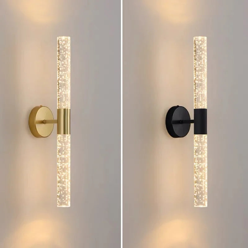 Simple Modern Living Room Background Wall LED Wall Lamp Cozy Gold Bedroom Bedside Acrylic Long Cylinder Wall Light
