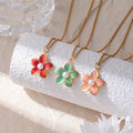 Wholesale Small Fresh Color Drip Oil Flower Necklace Stainless Steel 18k Gold Plated Pearl Pendant Necklace Women's Jewelry Gift