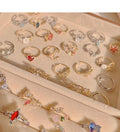 Korean Shiny Real Gold Plated Crystal Zircon Flower Open Finger Ring Women Adjustable Cz Heart Knuckle Ring Jewelry for Gift