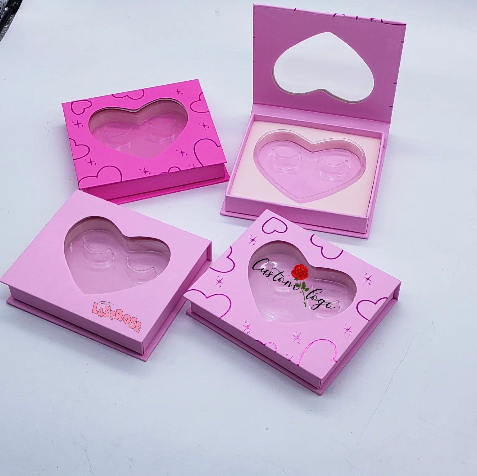 Valentine's Day Eyelash Box Wholesale pink Heart Shaped Lash case Mirror Private Label Luxury Eyelash Packaging Box