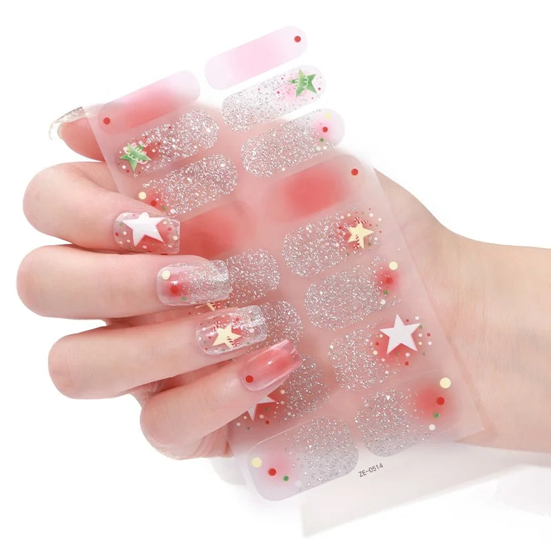 Christmas Hot Selling 16 Strips Christmas Gold Foil Glitter Stamping French Design Long Lasting Nail Art Stickers Nail Wraps
