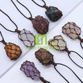 Hot Selling Natural Raw Irregular Shape Gemstone Quartz Pendant Necklaces Wrapped Cord Healing Crystal Stones Diy Jewelry