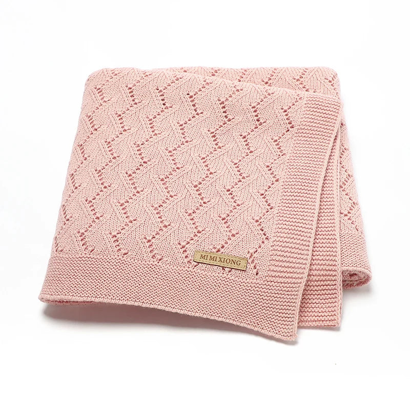 MIMIXIONG 100% Organic Cotton Blanket Soft and Comfortable Baby Knitted Blanket Fringe Design for Newborn Baby