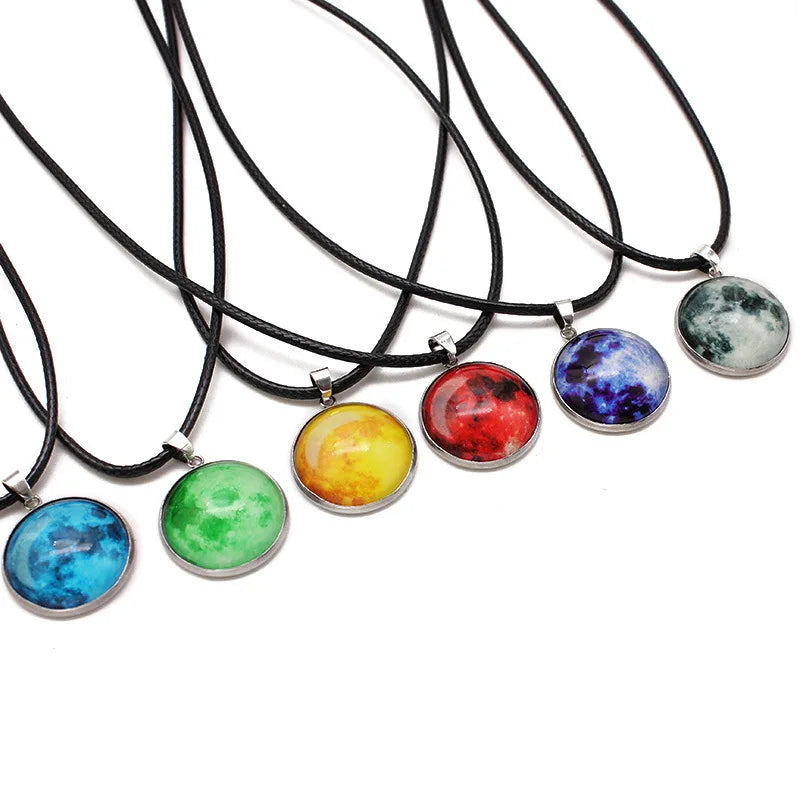 Wholesale Stainless Steel Light in the Dark Necklace Luminous Moon Galaxy Planet Glass Universe Starry Sky Necklace