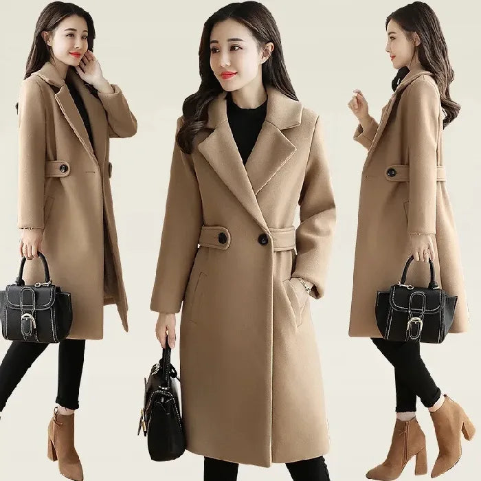 M-4XL Knee-length Trench Plus Size Women's Mid-length Autumn and Winter Thickened Temperament Slimming Coat