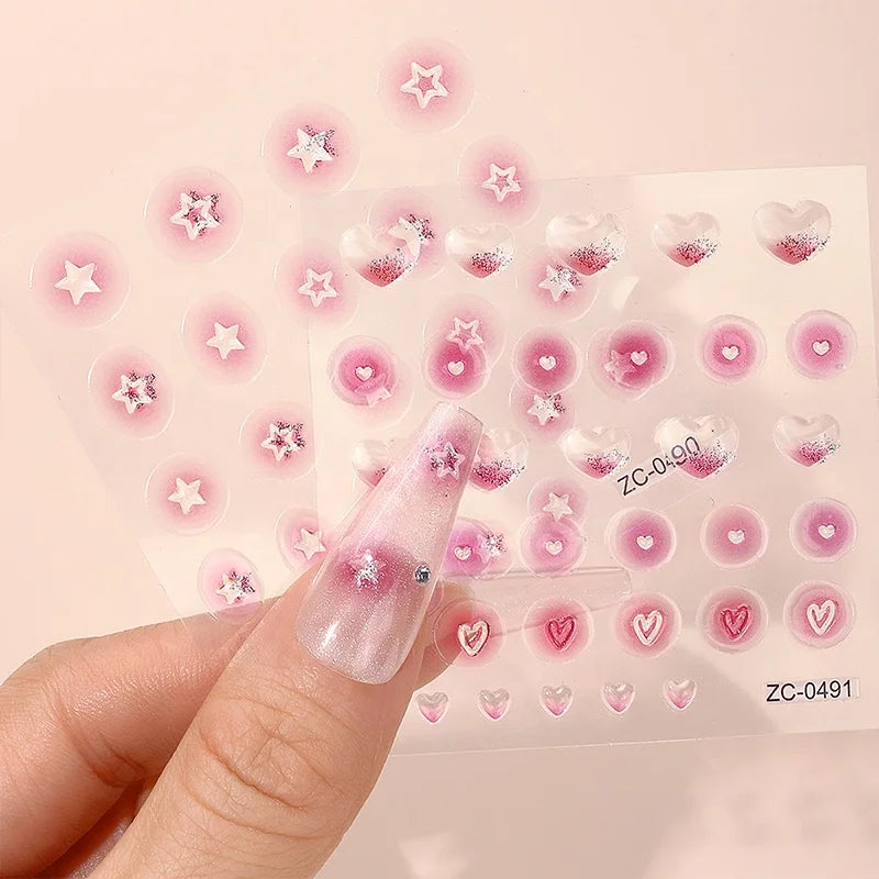 Full Beauty 5D Acrylic Flowers Nail Stickers White Lace Wedding Design Simple Flower Embossed Sliders DIY Nails Accessories