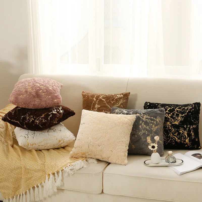 Amity Plush Foil Printed Pillow Cover Soft Plush Gold Printing Throw Pillow Case Cushion Cover MegaBDM