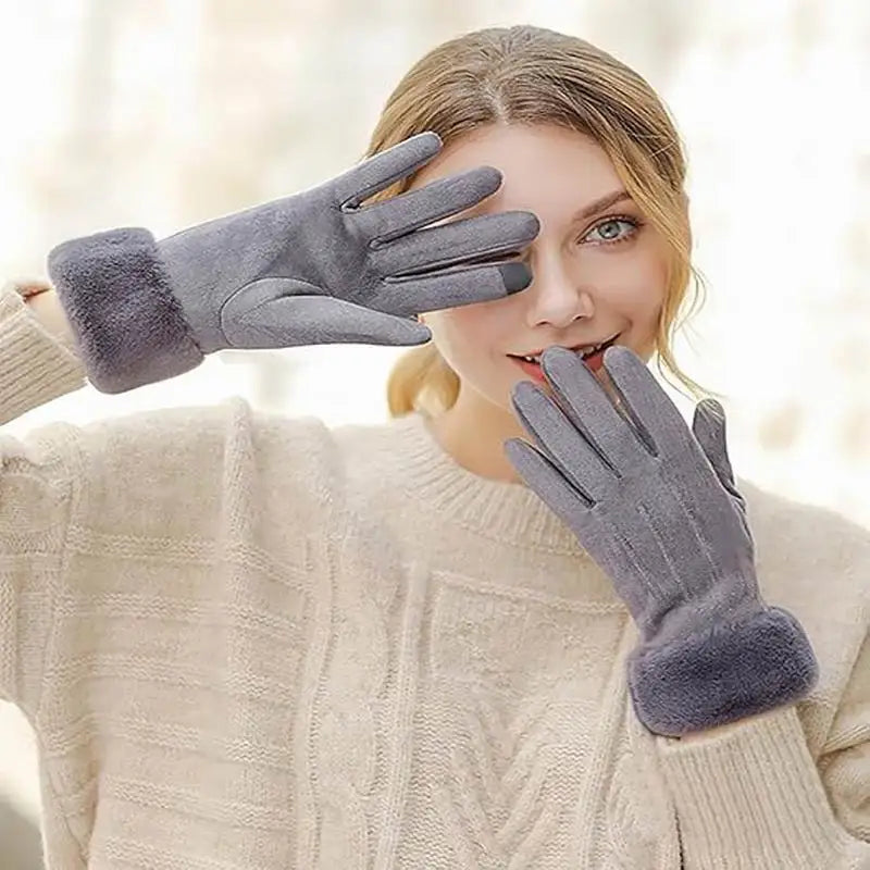 Women Winter Snow Skiing Warm Touch Screen Soft Windproof Lined Thick Suede Gloves
