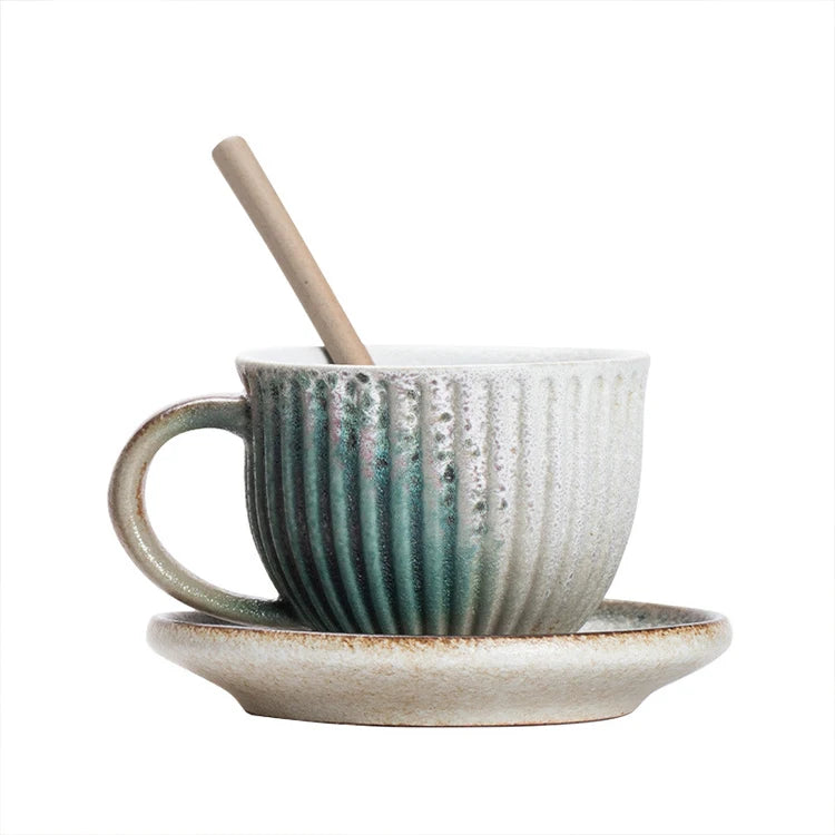 Vintage Kilns Ceramic Coffee Cup Saucer Set Chunky Retro Eco-Friendly Handmade Pottery for Afternoon Tea Custom Mugs