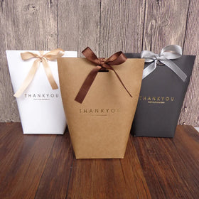 Custom Logo Black Kraft Paper Cardboard Wedding Gift Box Classic Style Candy Bag Ribbon 'Merci' for Thank You Candle Gifts Craft