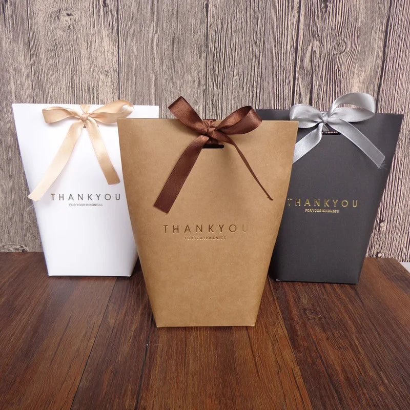 Custom Logo Black Kraft Paper Cardboard Wedding Gift Box Classic Style Candy Bag Ribbon 'Merci' for Thank You Candle Gifts Craft