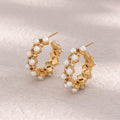Minimalist Hollow Pearl Zircon Earrings PVD 18K Gold Plated Stainless Steel Earrings C Shape Hoop Earrings for Women