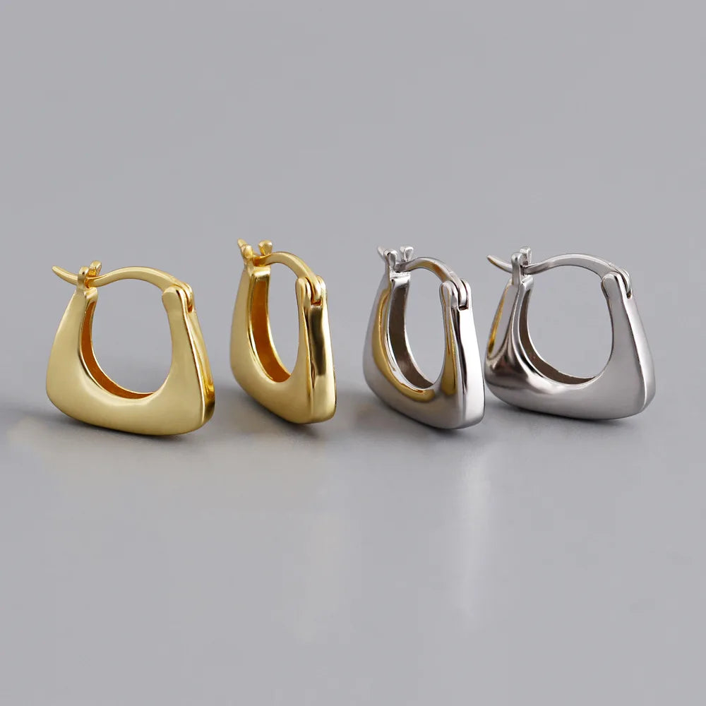 Fine Jewelry 925 Sterling Silver 18k Gold Plated Geometric Irregular U Shaped Square Hoop Earrings for Women
