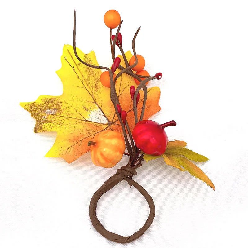Wholesale Elegant Natural Fall Pumpkin Napkins Holder Wood Rattan Napkin Rings for Thanksgiving Decoration