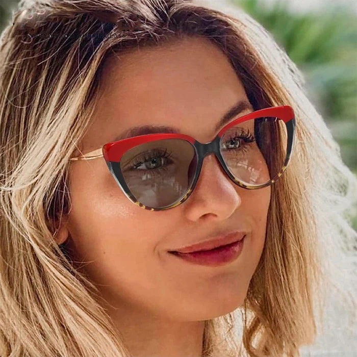 Red Leopard Photochromic Computer Glasses Women Cat Eye Blue Light Filter Sunglasses Change Color Lens Eyeglasses