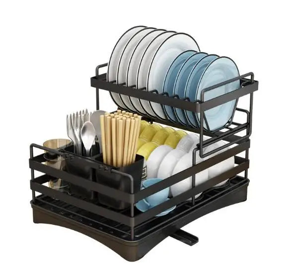 New Design Metal Black Dish Drainer with Removable Utensil HolderCup Holder Dish Drying Rack for Kitchen Counter