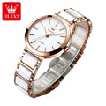 OLEVS 5877 Ceramic Classic Fashion  Custom logo Crystal Lady Band Sets Wholesale Gifts Woman Movement Quartz Watch