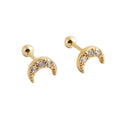 925 Sterling Silver Minimalist Cute Moon Shape Crystal Earrings Gold Plated Piercing Screwbacks Stud Earring 2023