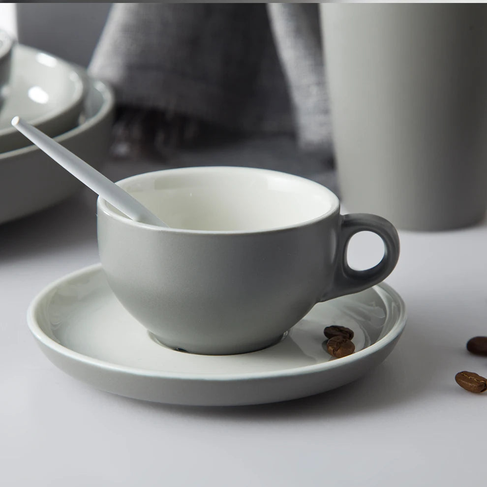 ShengJing Custom Logo Nordic Style Food Grade Ceramic Espresso and Tea Set Porcelain Cups Saucers for Hotels Cafes Restaurants