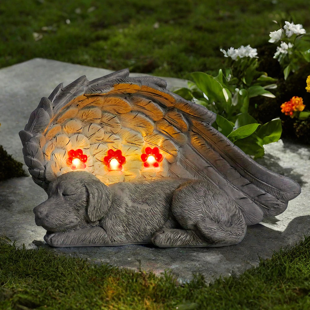 Solar Angel Winged Dog Statue - Outdoor Garden & Lawn Decoration