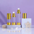 Wholesale Skincare Cosmetic Packaging Plastic Tubes 100ml 50ml Golden Containers Cosmetics Airless Pump Bottle