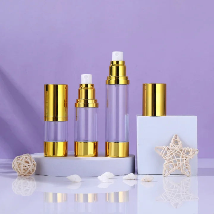 Wholesale Skincare Cosmetic Packaging Plastic Tubes 100ml 50ml Golden Containers Cosmetics Airless Pump Bottle