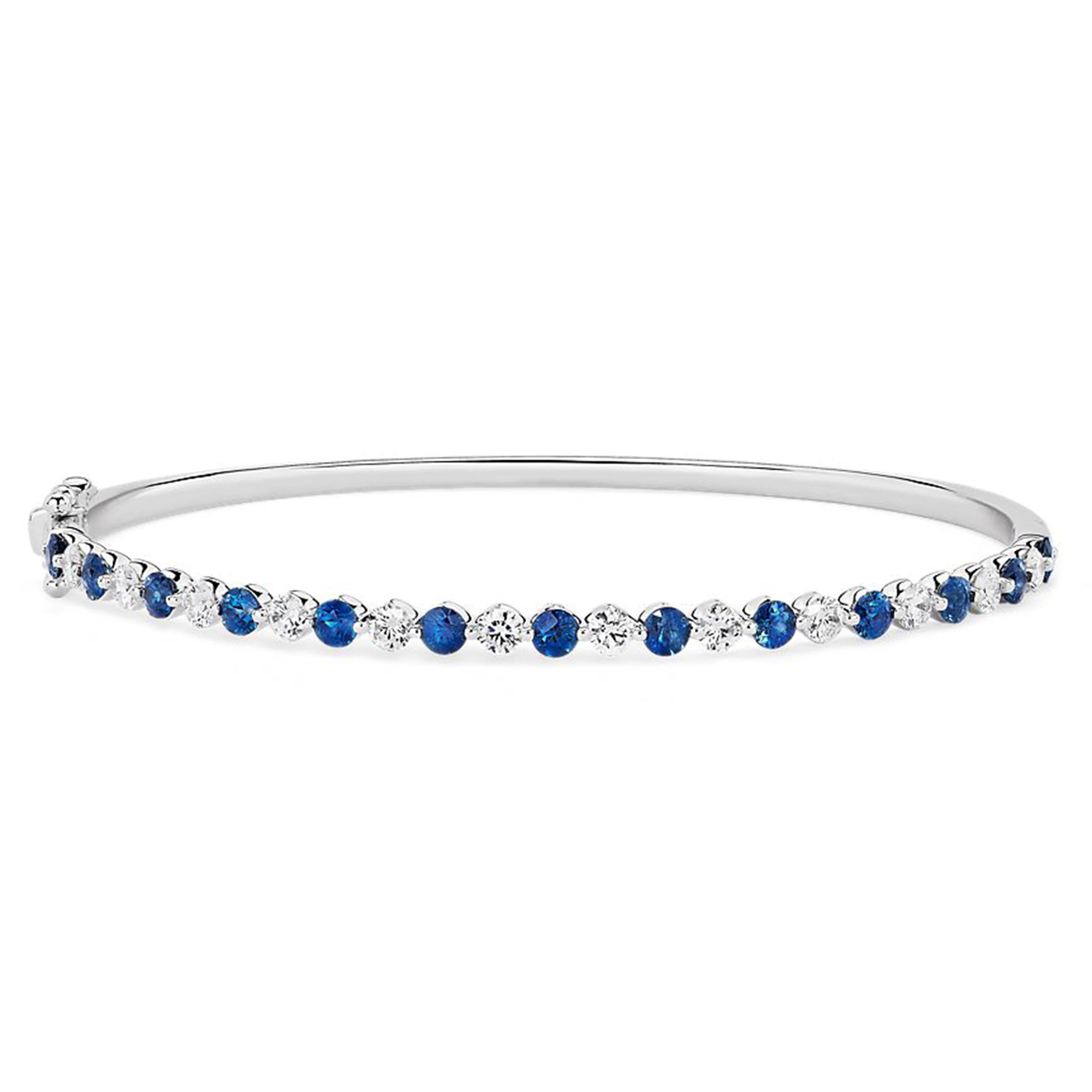 Deluxe Women's Sapphire Cubic Zircon Two Kinds of Stones 925 Sterling Silver Bangle Bracelet