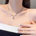 Love Snow Stainless Steel Platinum Plated AAA Grade Baroque Shape White Pearl Charm Necklace for Women's Wedding Engagement