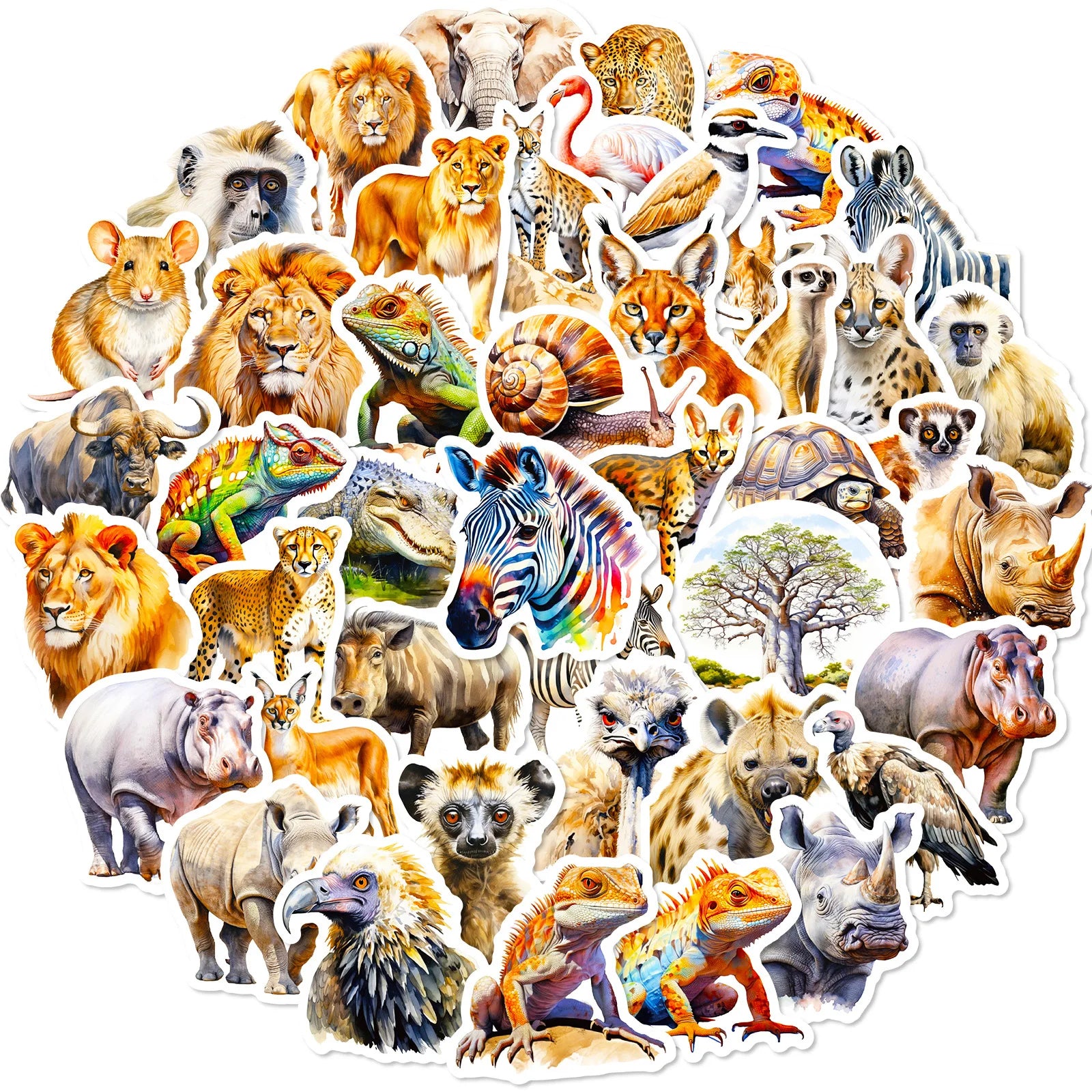 50PCS Africa Savannah Wild Realistic lion tiger Decals for Kids Educational African Animals Sticker