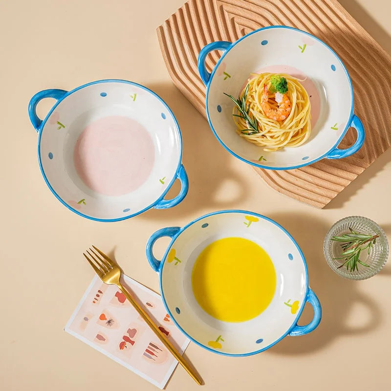 Ins Hand-painted Tulip Irregular Soup Bowl Anti-scalding Binaural Bowl