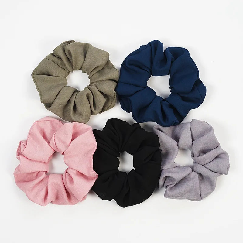 Wholesale Girls Hairbands Soft Chiffon Scrunchies Solid Colors No Crease Ponytail Holders